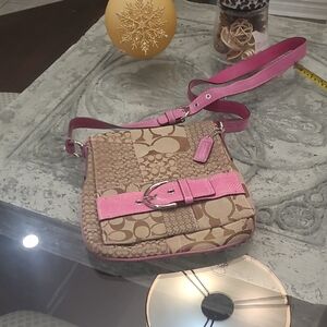 Coach Women's Pink and Tan Crossbody Bag